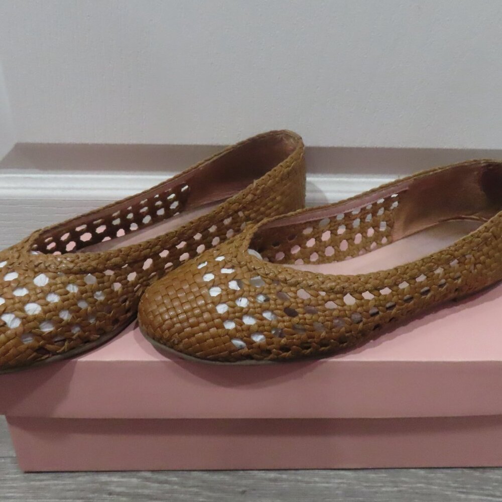Women's Pretty Ballerinas Tan Rattan Ballet Flats